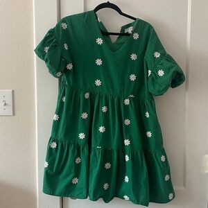 Hayden Green Dress with White Floral Accents